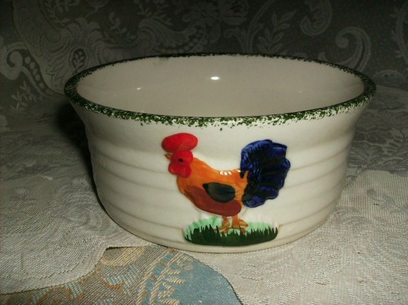 Rooster Country Ceramic Pottery Bowl Farm Adorable Heavy RARE Nice w W