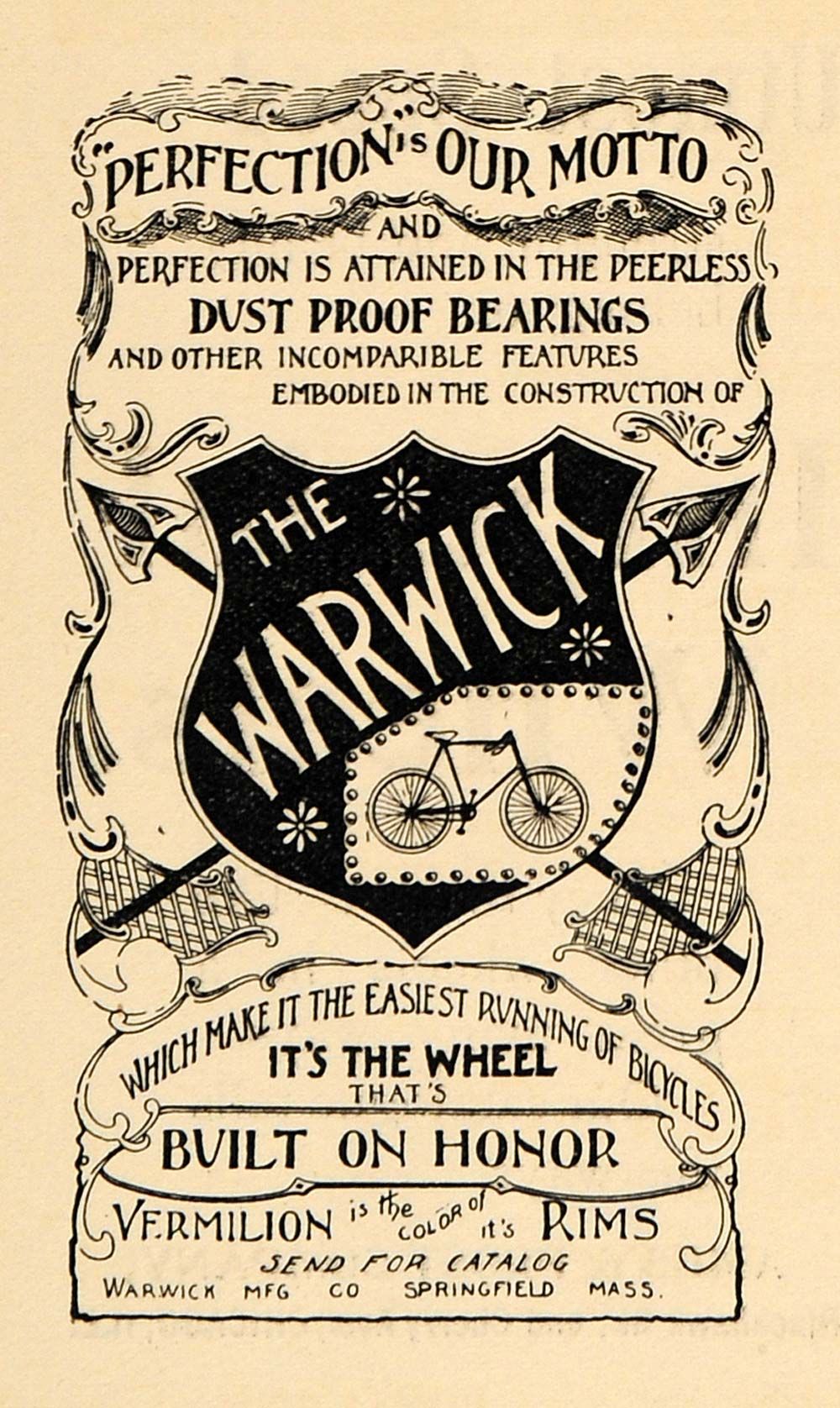 Warwick DustProof Bearing Vermilion Rim Bicycle   ORIGINAL ADVERTISING