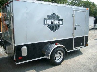 6x12 Single Motorcycle Enclosed Trailer w Harley Davidson Decals Blk