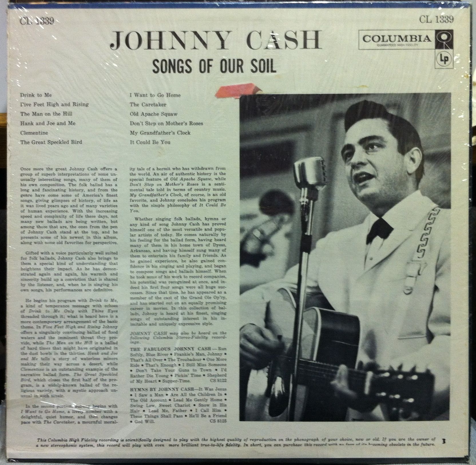 JOHNNY CASH songs of our soil LP VG+ CL 1339 Vinyl 1959 in Shrink Mono