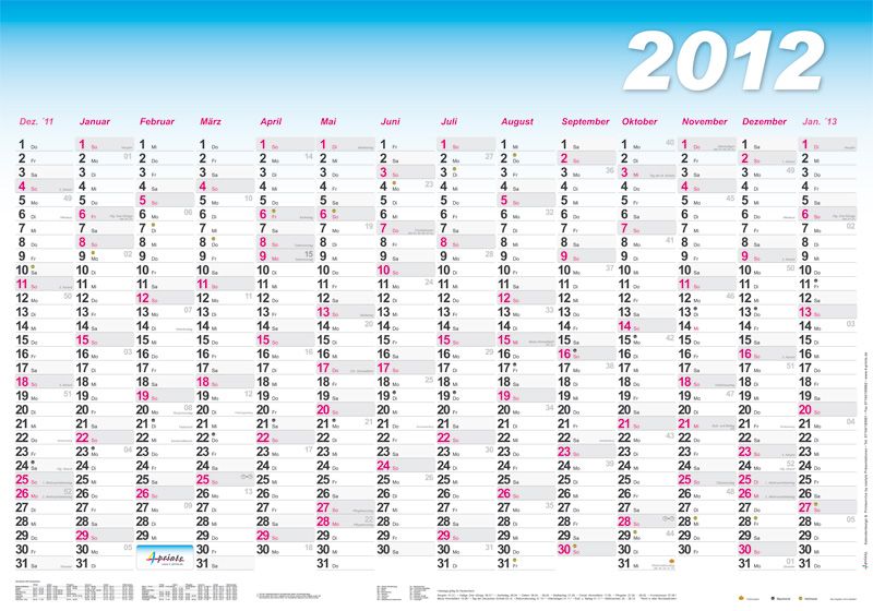 GROSSER WANDPLANER / JAHRESKALENDER 2012   100 x 70 cm   Top Angebot