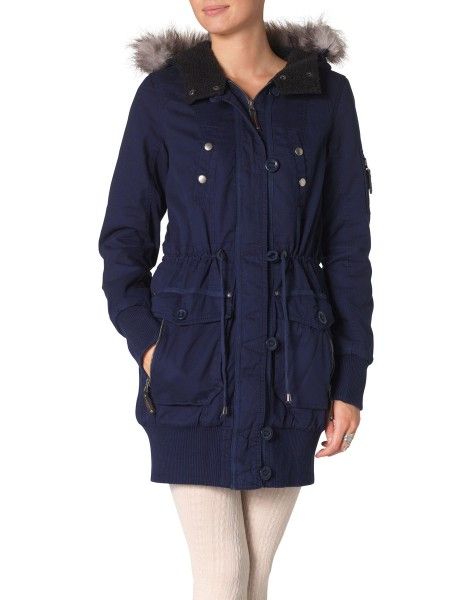 VERO MODA Leis Parka Jacke Mantel Fell Pelz Kapuze blau Gr.S *NEU&OVP