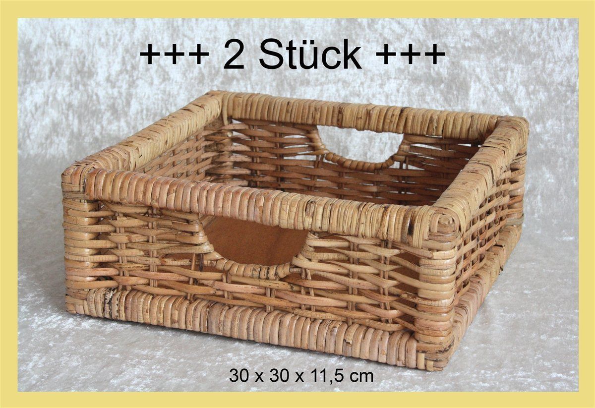 Rattankorb Rattan Korb Hartgeflecht lackiert, 30 x 30 x 11,5 cm