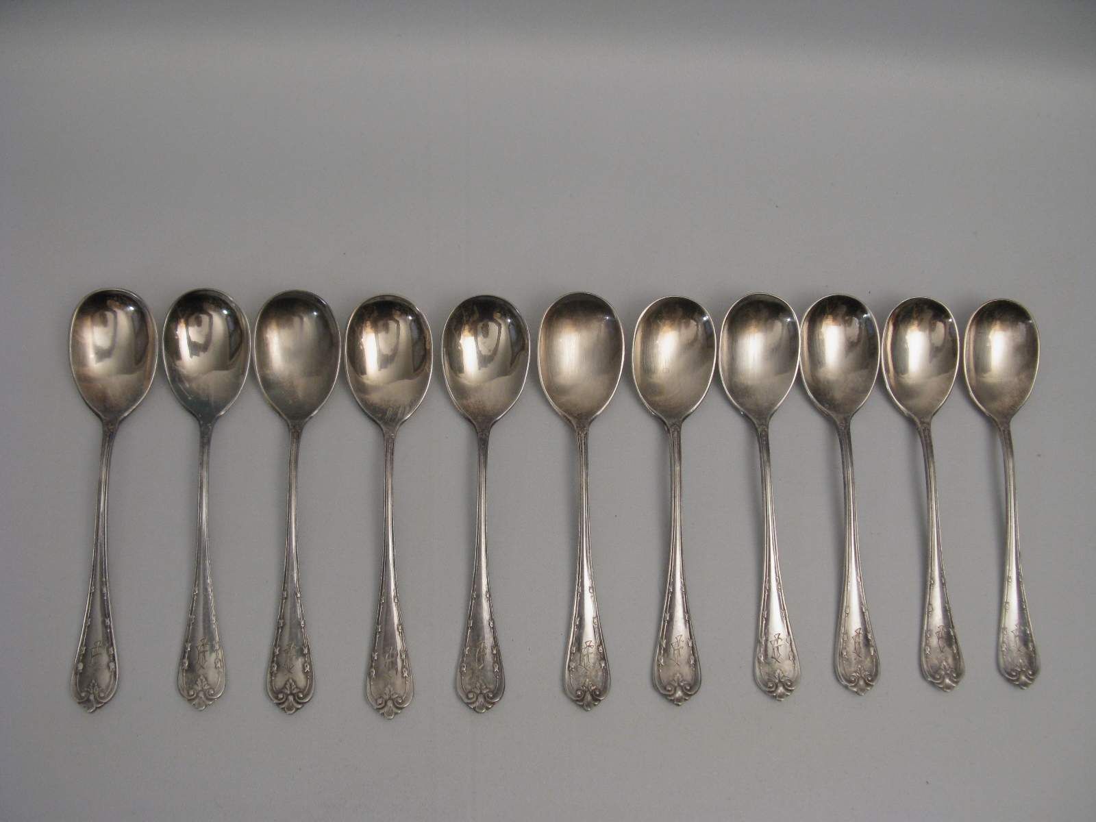 Satz 11 Jugendstil Dessertlöffel Eislöffel Silber 60er