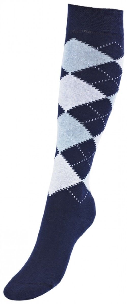 Lange Reitsocken Comfort Busse Karo Blau 35 38 NEU