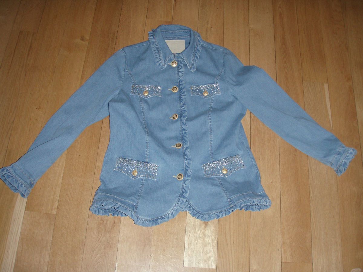 Glöckler Pompöös Jeansjacke Größe 44 Gold Blau Stretch Strass Neu