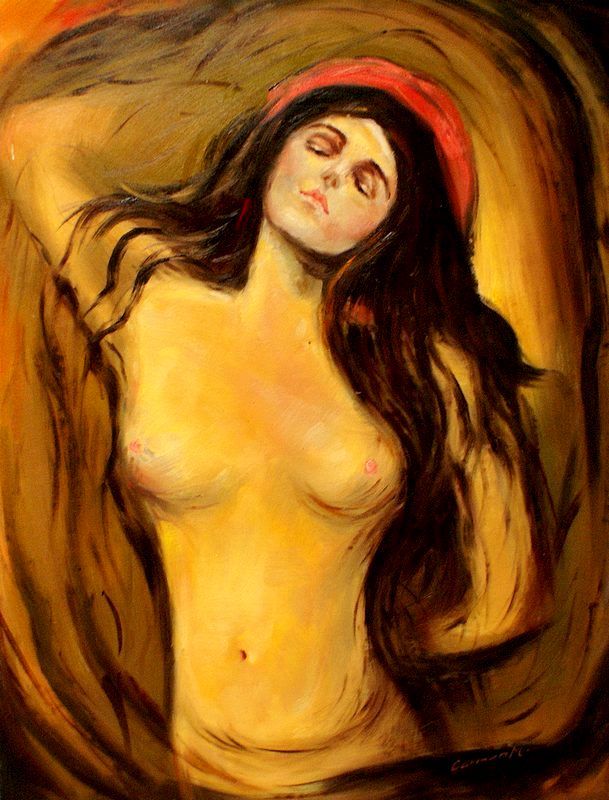 Madonna, Munch Edvard, Ölbild, ÖLGEMÄLDE,HANDGEMALT F46x60cm