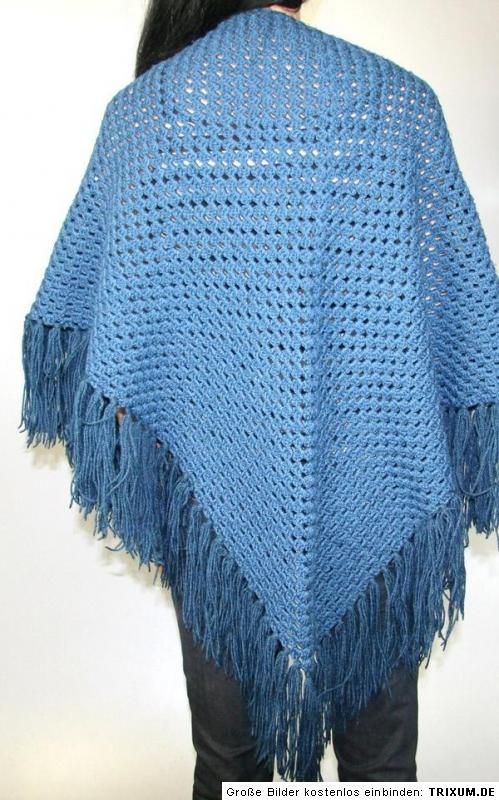 Schal Pali Stola Blau Strickstola Fransen Strick T24