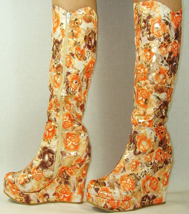 Damenstiefel 36 Orange Sommerstiefel STIEFELLETTEN Keilabsatz Stiefel