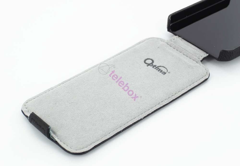 iphone 5 Optima Premium Echtleder Tasche in schwarz mit Flip Deckel