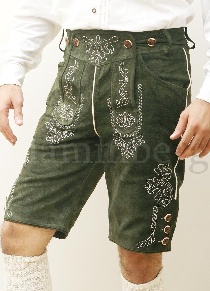 Lederhose Shorts Krachlederne Wildleder Grün NEU in Gr. 46 58