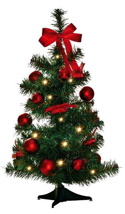 Weihnachtsbaum Tannenbaum 20 LEDs mit Dekoration rot 60 cm