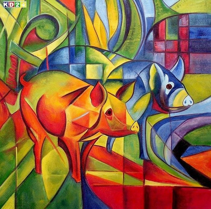 FRANZ MARC ZWEI SCHWEINE e70652 60x60cm ÖLGEMÄLDE