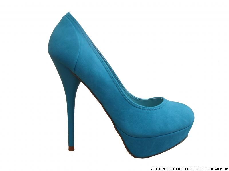 Wunderschöne Elegante Damenschuhe Plateau Pumps in Farbe Blau(Türkis