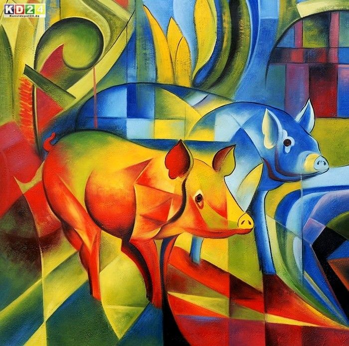 FRANZ MARC ZWEI SCHWEINE 80x80cm g67817 G ÖLGEMÄLDE