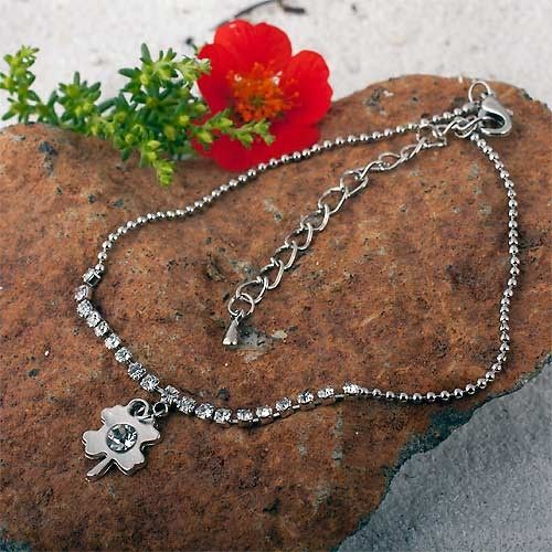 Sexy Fußkettchen Fußkette silber Strass Kleeblatt Anhänger