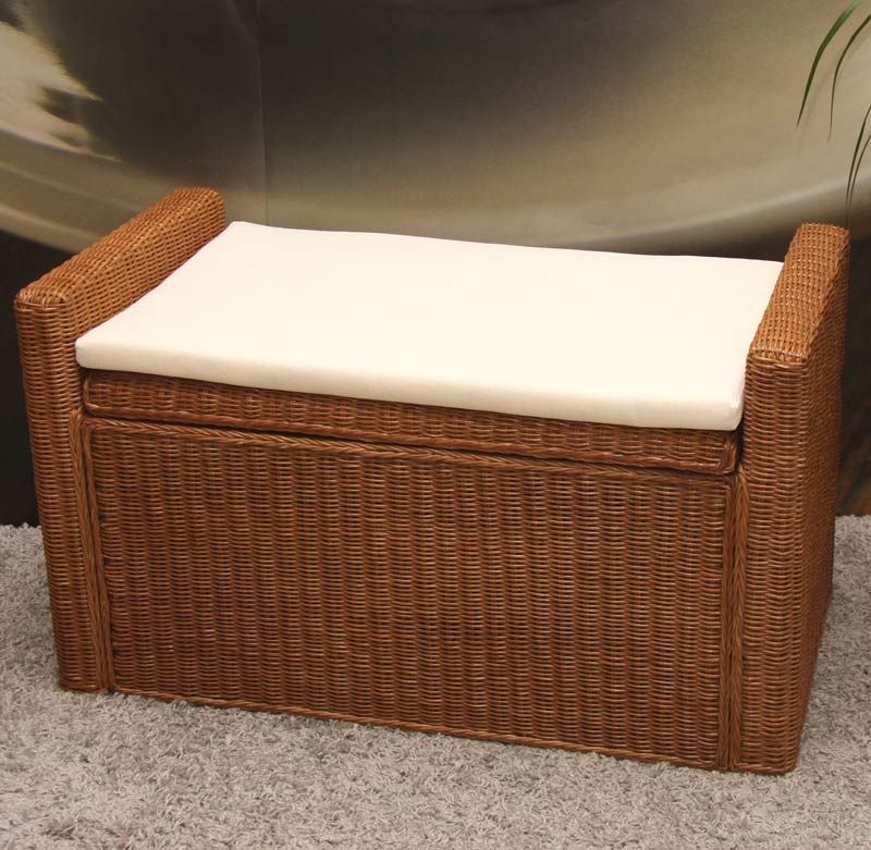 Aufbewahrungstruhe Truhe Sitzbank Rattan 88cm kubu grau, hellbraun