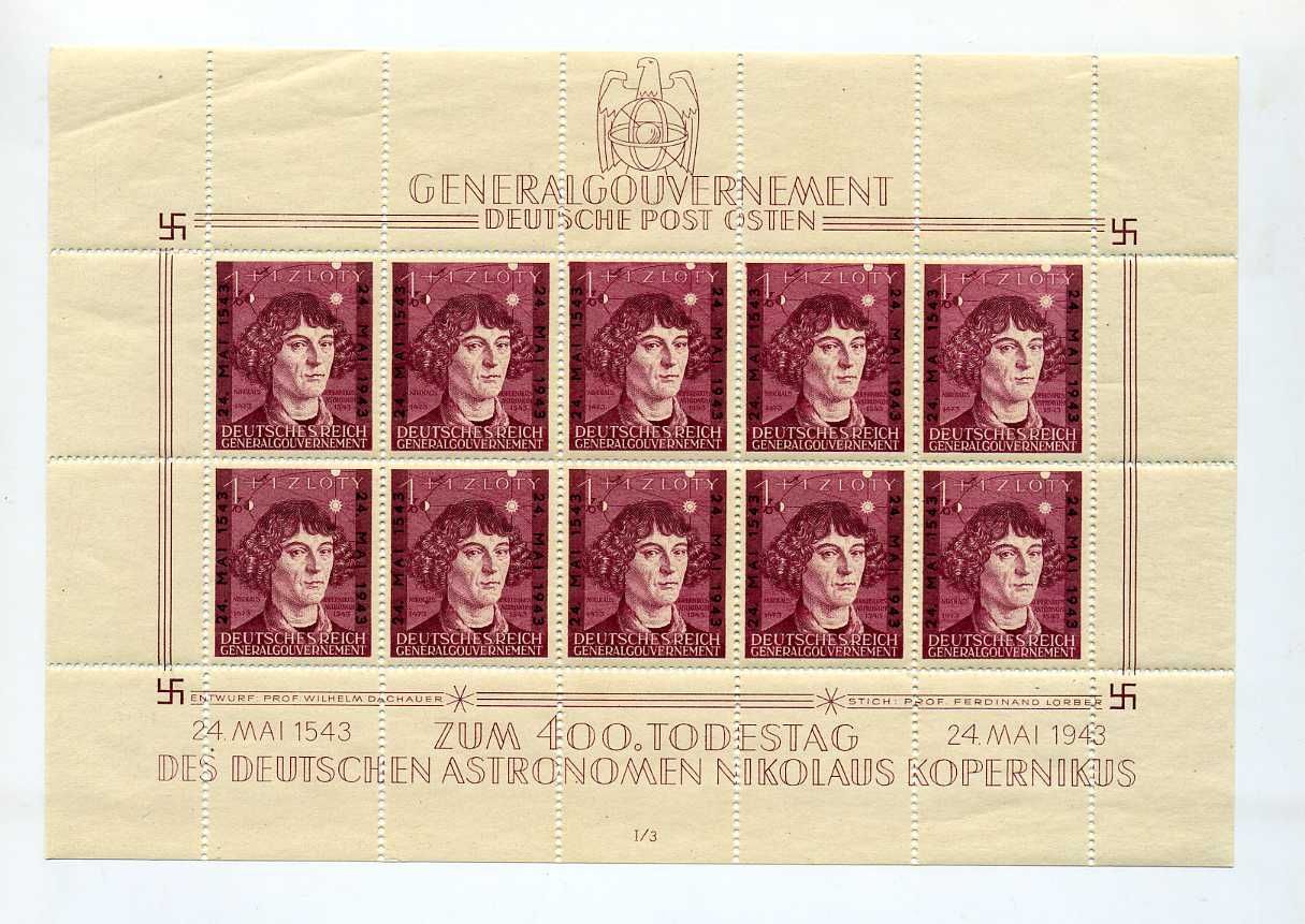 1943 Generalgouvernement Kopernikus Kleinbogen ** Nr. 104 KLb PL I/3