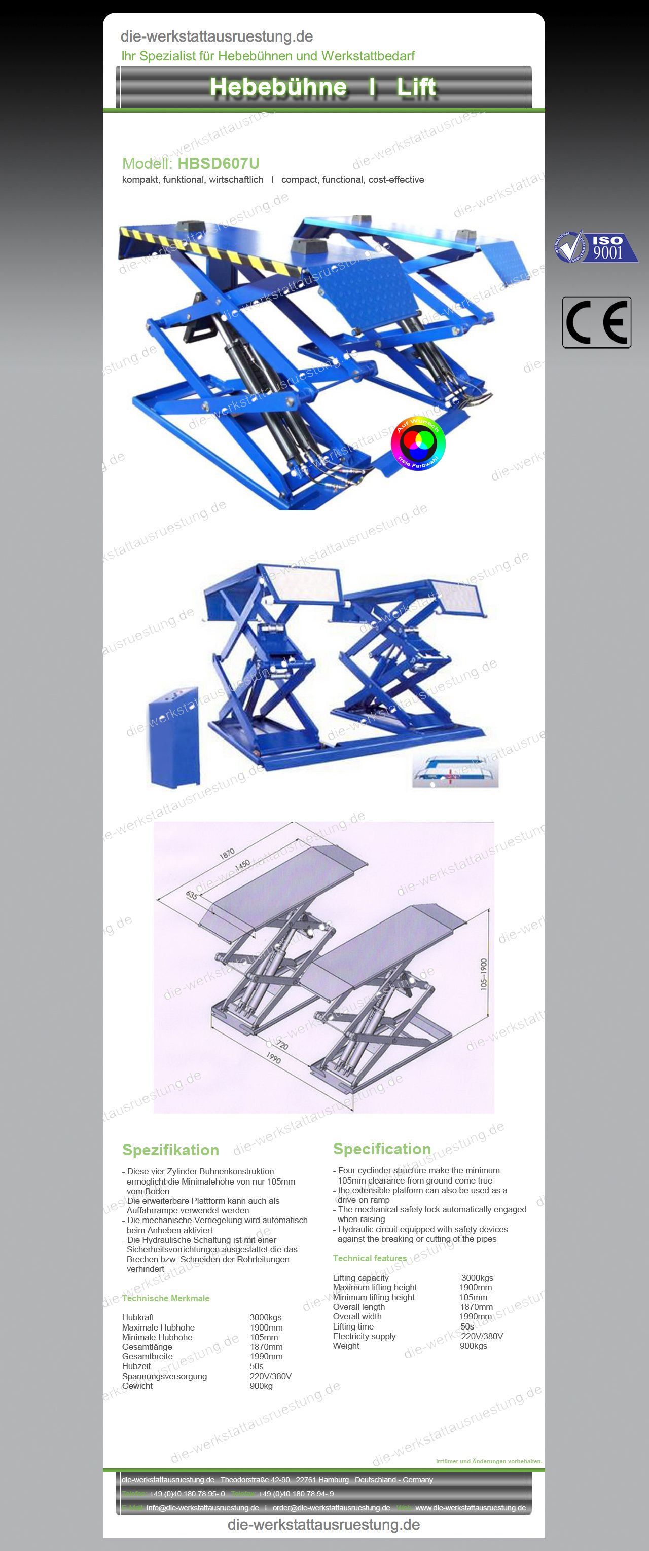 Doppel Scheren Hebebühne 3000kg NUR 10,5cm HOCH NEU