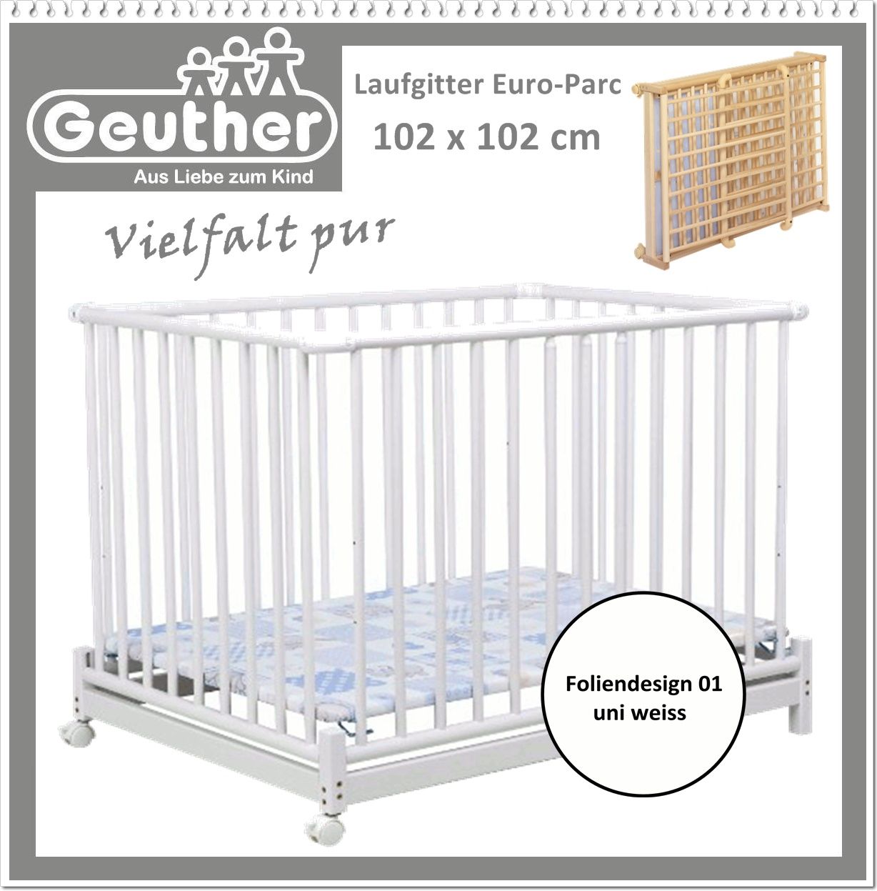 Geuther Laufgitter Euro Parc 102x102 cm weiss 01