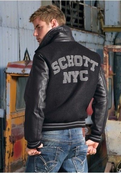 SCHOTT Leder  Wollmix Jacke in schwarz