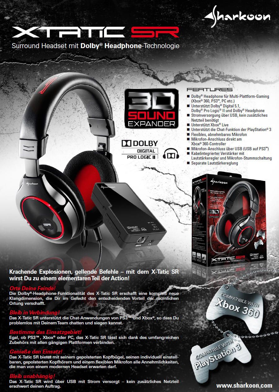 SHARKOON Surround Sound 3D KOPFHÖRER Headsets X TATIC SR DolbyDigital