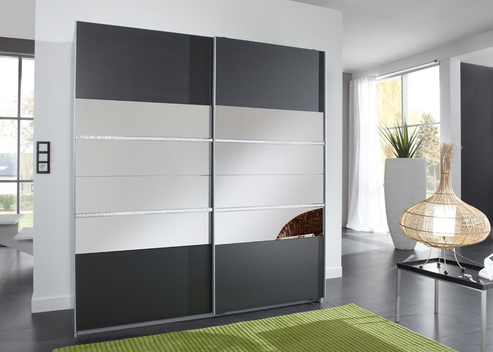 Schwebetuerenschrank Saphir 135 cm Alu Anthrazit Grau Spiegel Kristall