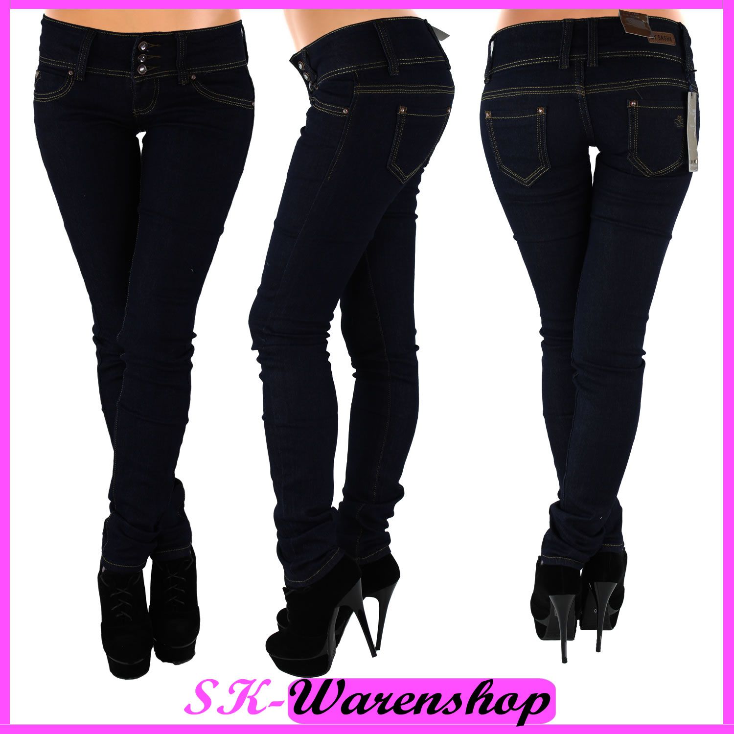 DAMEN RÖHRE RÖHRENJEANS HÜFT HÜFTJEANS STRETCH STRETCHJEANS HOSE