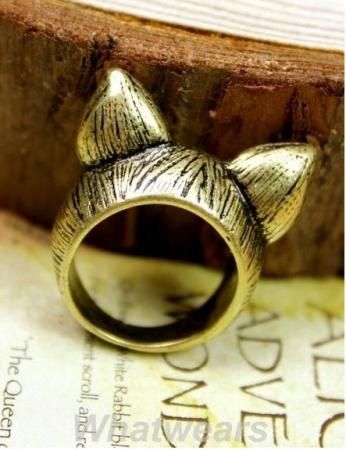 New Hot Korean Style Retro Cute Cat Ears Ring Size 7 S04