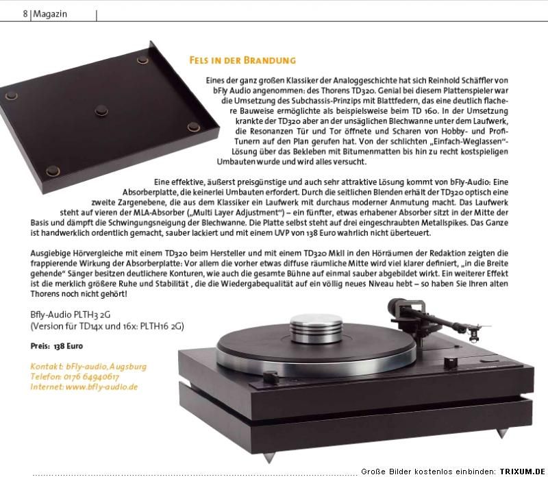 bFly Absorberplatte für THORENS TD 160 166 145 und baugleiche   mit