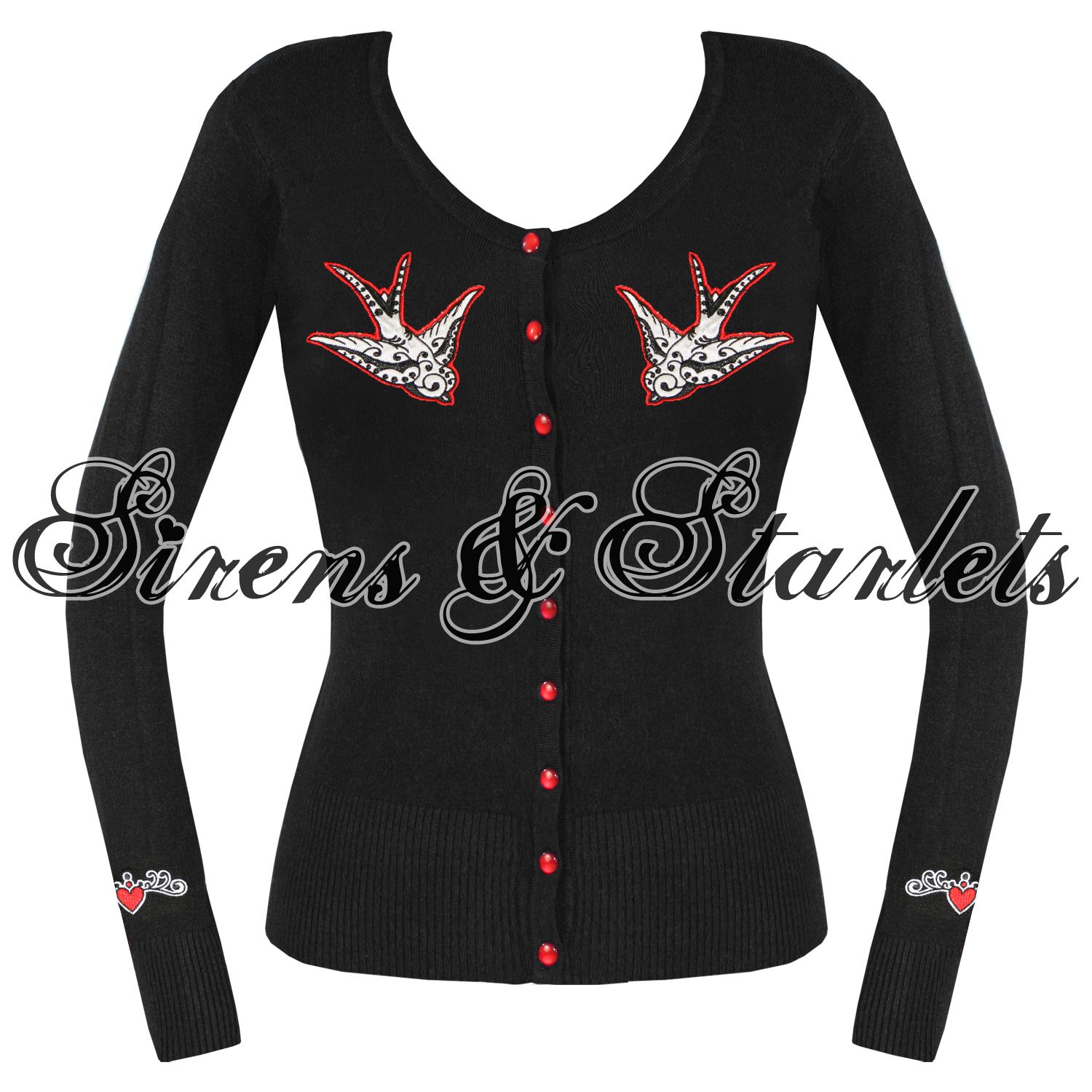 BANNED BLACK Strickjacke Cardigan Damen Vintage Tattoo Schwalbe Rock n