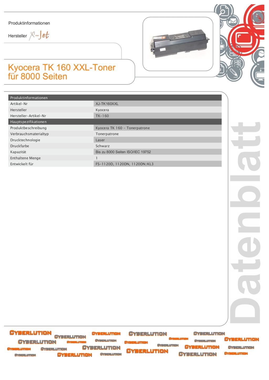 komp. Toner KYOCERA TK160 XXL TK 160 FS 1120DN FS 1120D FS1120 1120