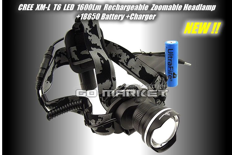 CREE XM L XML T6 LED 1600Lm Stirnlampe Kopflampe Zoomable Headlamp