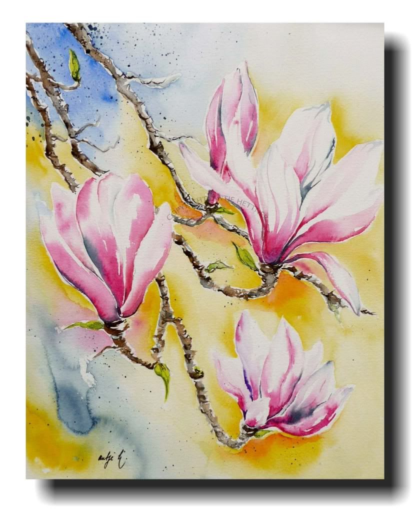 KUNST BILD GEMÄLDE Magnolien Blüten AQUARELL ORIGINAL duftende