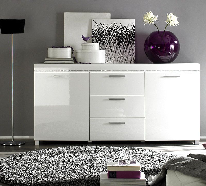 NEU* Edles Sideboard in Hochglanz weiss SWAROVSKI® ELEMENTS Kommode