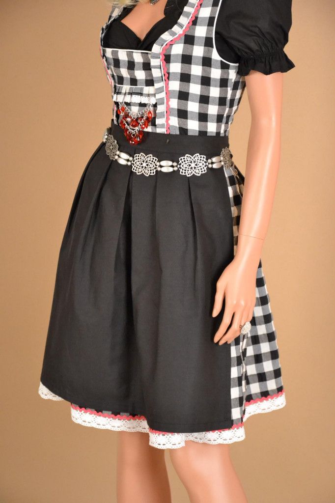 194gt Schwarz&Weiß Kariert Dirndl Trachtenkleid 3tlg. Gr.34,36,38,40