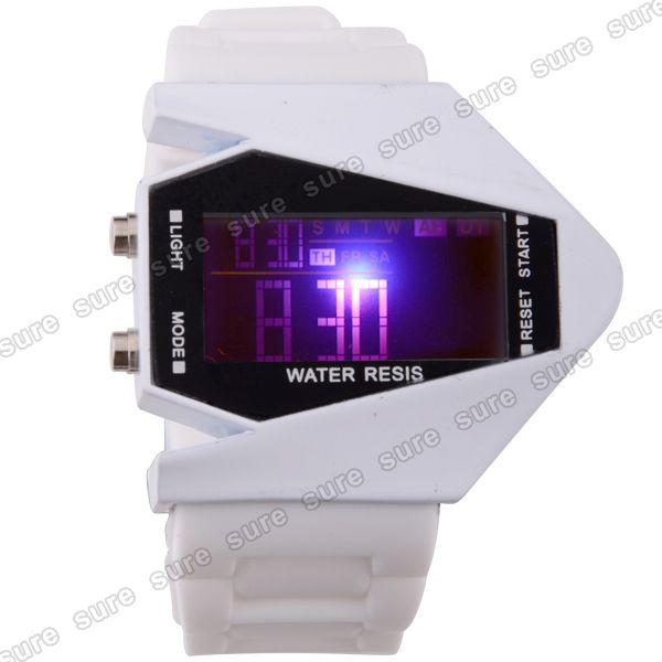 Fliegeruhr Armbanduhr Herrenuhr Digital LED Herren Uhr Weiß Silikon