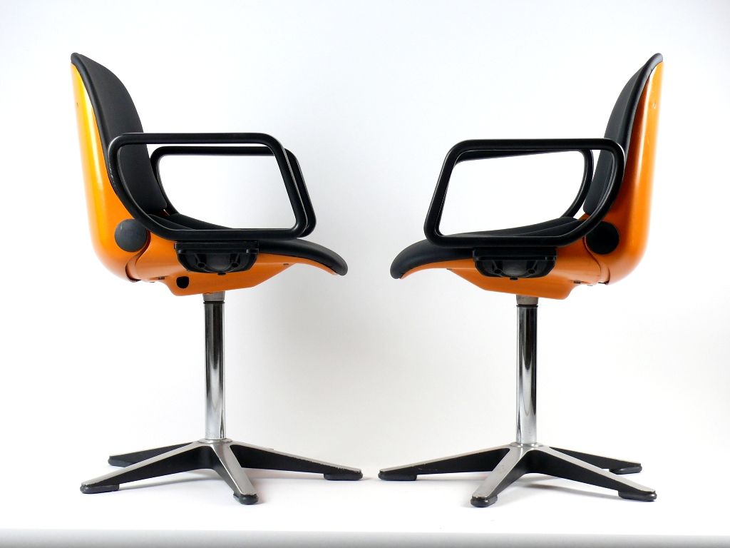 SET 2 WILKHAHN 223 OFFICE CHAIR ORANGE STUHL SPACE AGE DESIGN