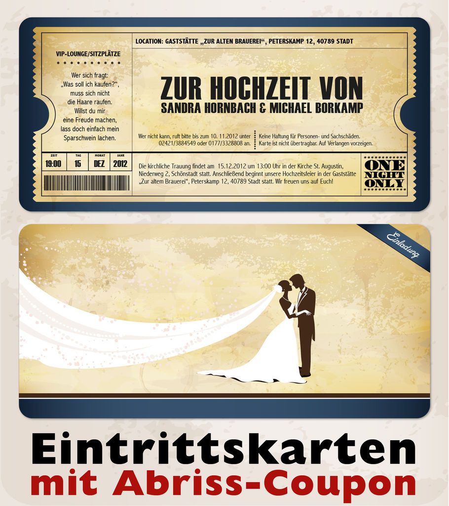 Vintage Einladungskart en zur Hochzeit • Eintrittskarte • Ticket