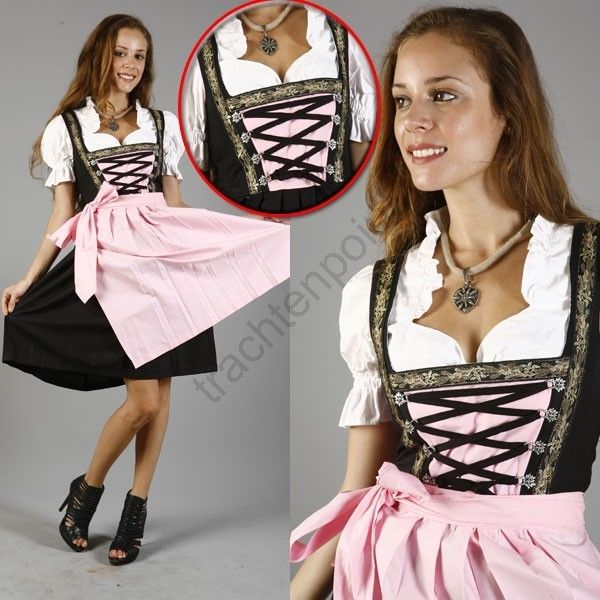 3tlg Dirndl Bluse Schuerze Trachtenkleid Gr 34 36 38 40 42 44 46 48 50