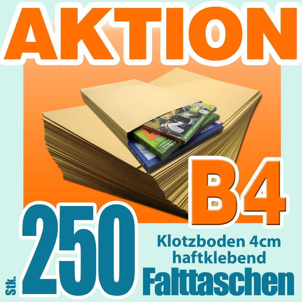 250 Faltentaschen Versandtaschen B4 braun Haftklebung Briefumschlag