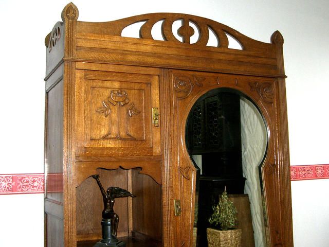 XL Jugendstil Kleiderschrank Dielenschrank ANTIK Garderobe Spiegel