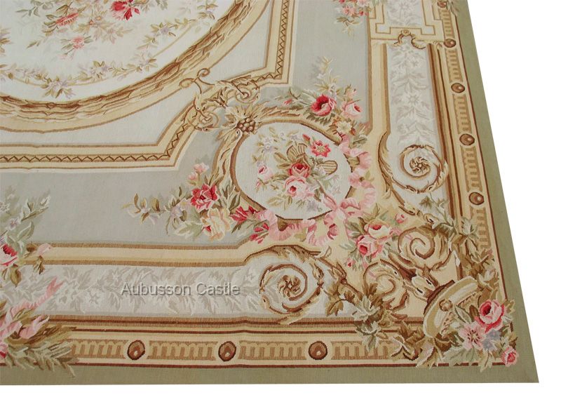 Aubusson Teppich Gewebt 360X270 ROSA ROSEN PASTELL BLAU