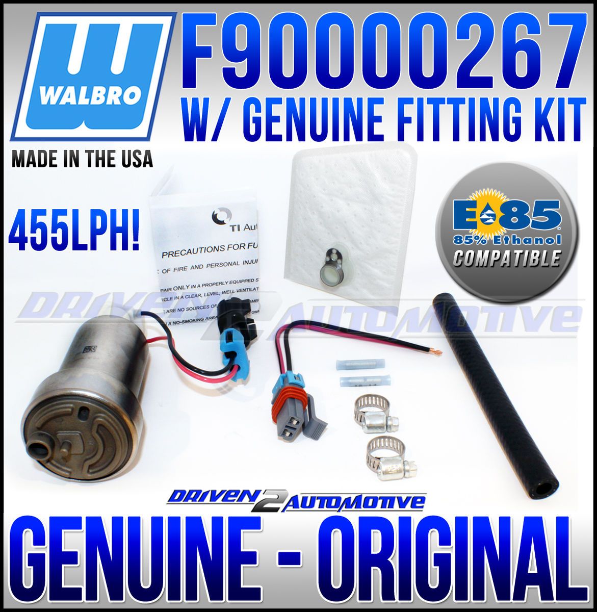 WALBRO E85 FAST ROAD / RACE 455 LPH FUEL PUMP E85 COMPATIBLE + WALBRO