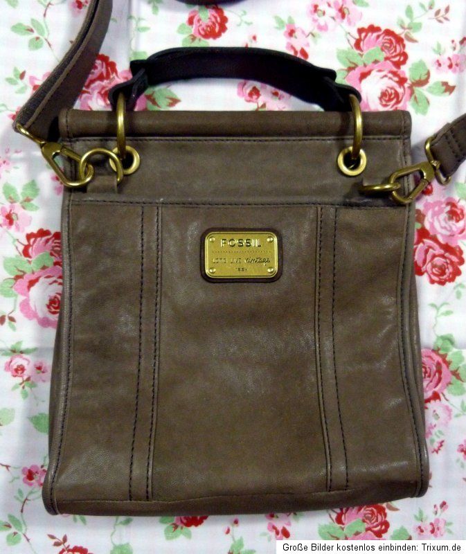 TOP sehr schöne FOSSIL Leder TASCHE Schultertasche taupe 24 x 26