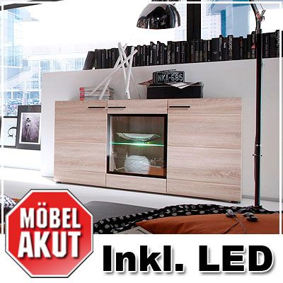 SIDEBOARD TRENDY, KOMMODE IN EICHE SONOMA SÄGERAU HELL INKL. LED