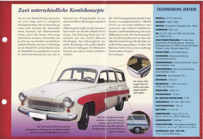 DDR AUTO DATENBLATT   WARTBURG 311 312 CAMPING TOURIST KOMBI   ATLAS 1