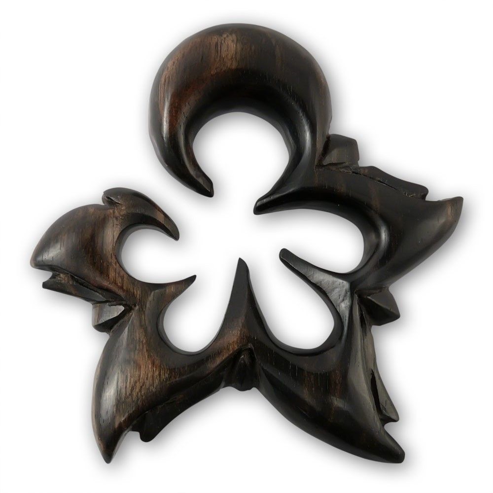 BLACK FLOWER HORN HOLZ WOOD EXPANDER OHR PIERCING SICHEL SPIRALE PLUG