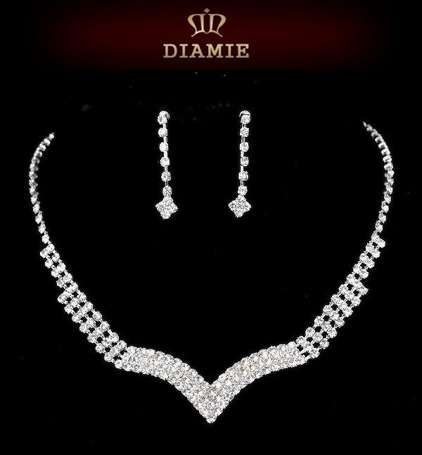 DIAMIE Brautschmuck Schmuckset Hochzeit Strass Halskette Collier