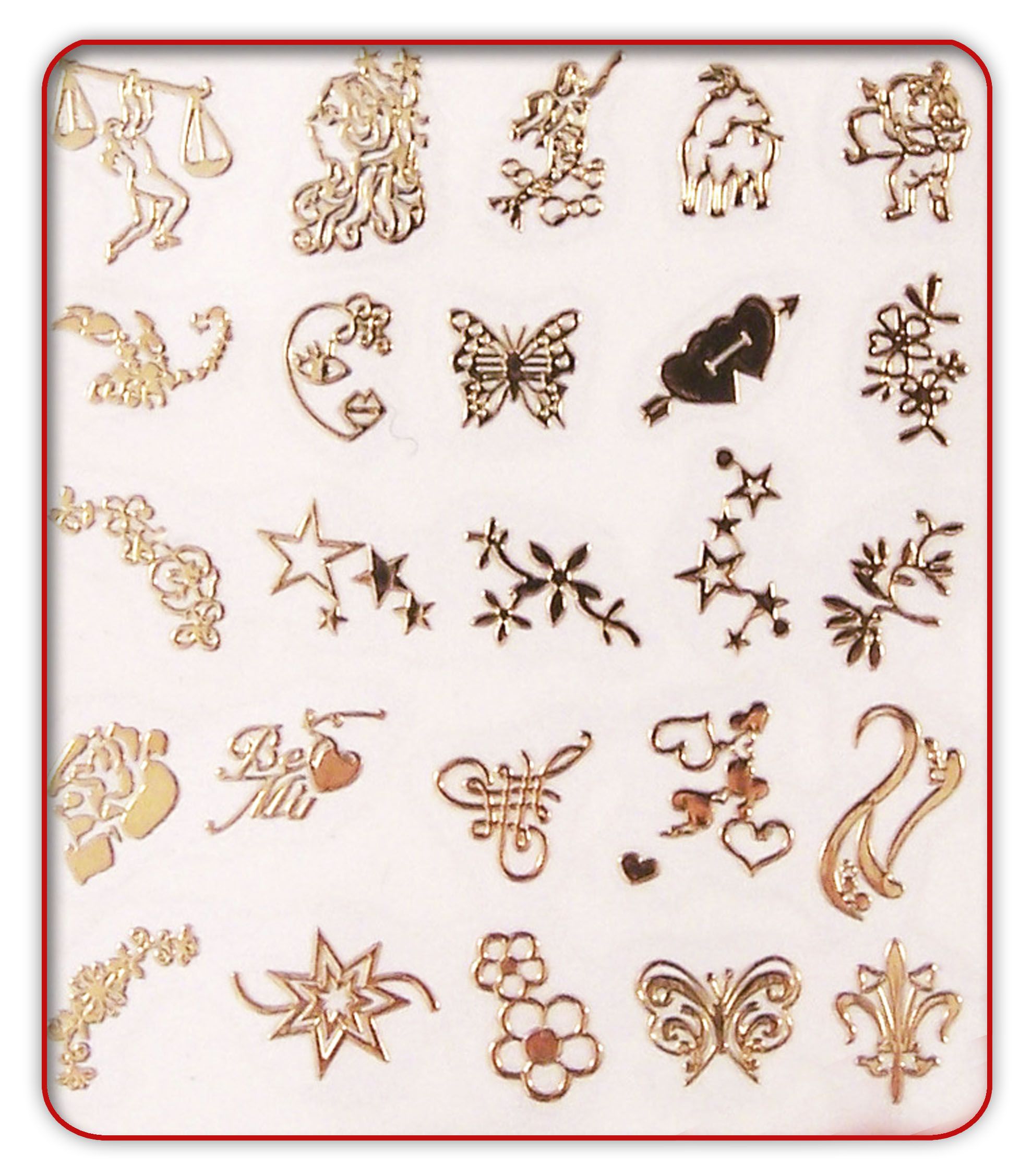 Nailsticker Tattoo STICKER Blumen Sterne Butterfly gold